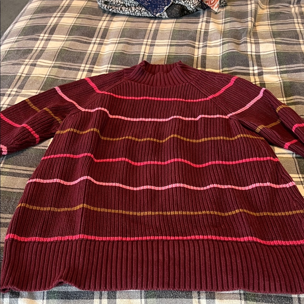 Striped Burgundy, Olive, Pink Women's Sweater